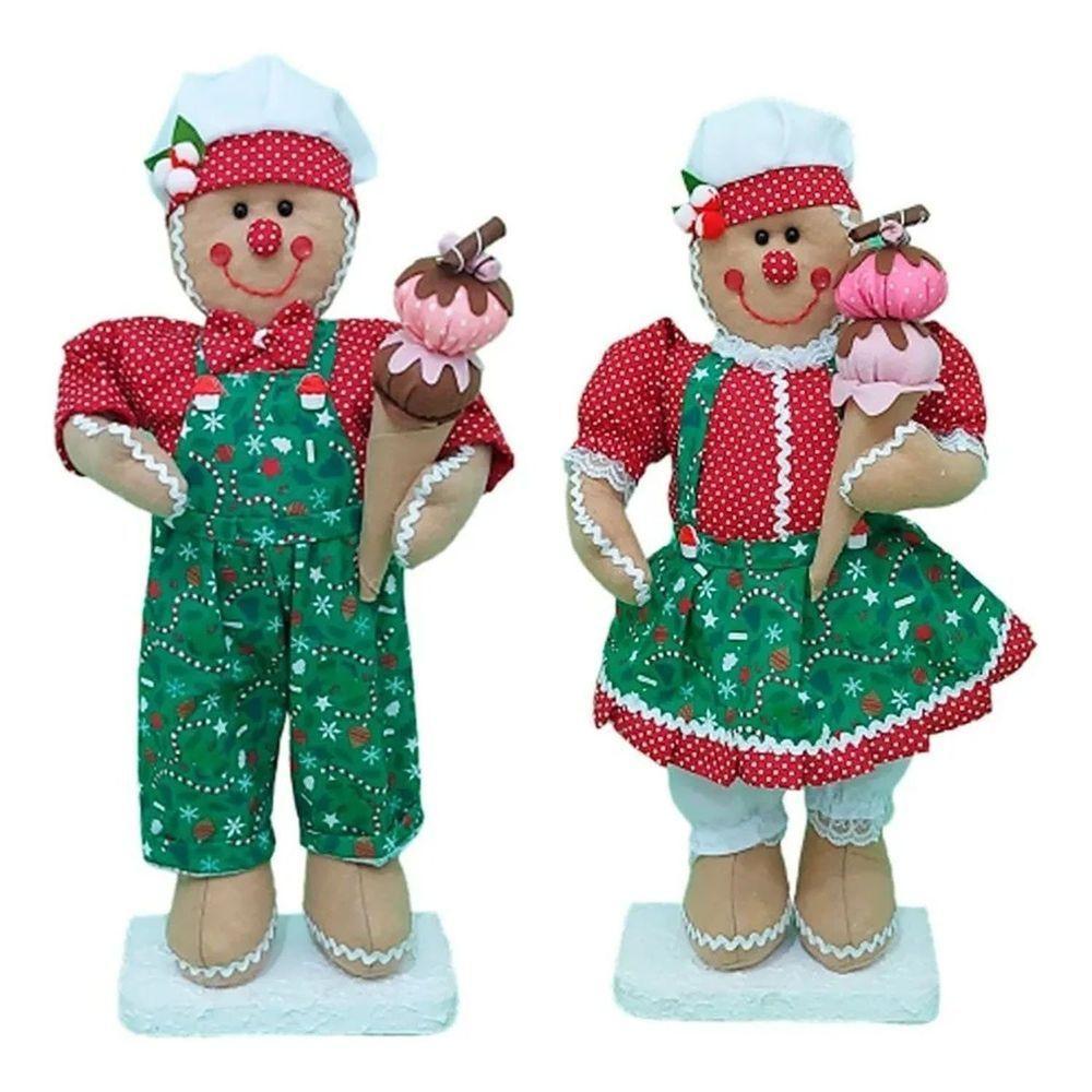Kit 2 Bonecos De Natal Casal Biscoito Natalino 50cm - 1