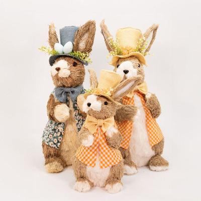 Kit 3 Coelhos De Páscoa Enfeite Decorativo Coelhinhos Em Palha