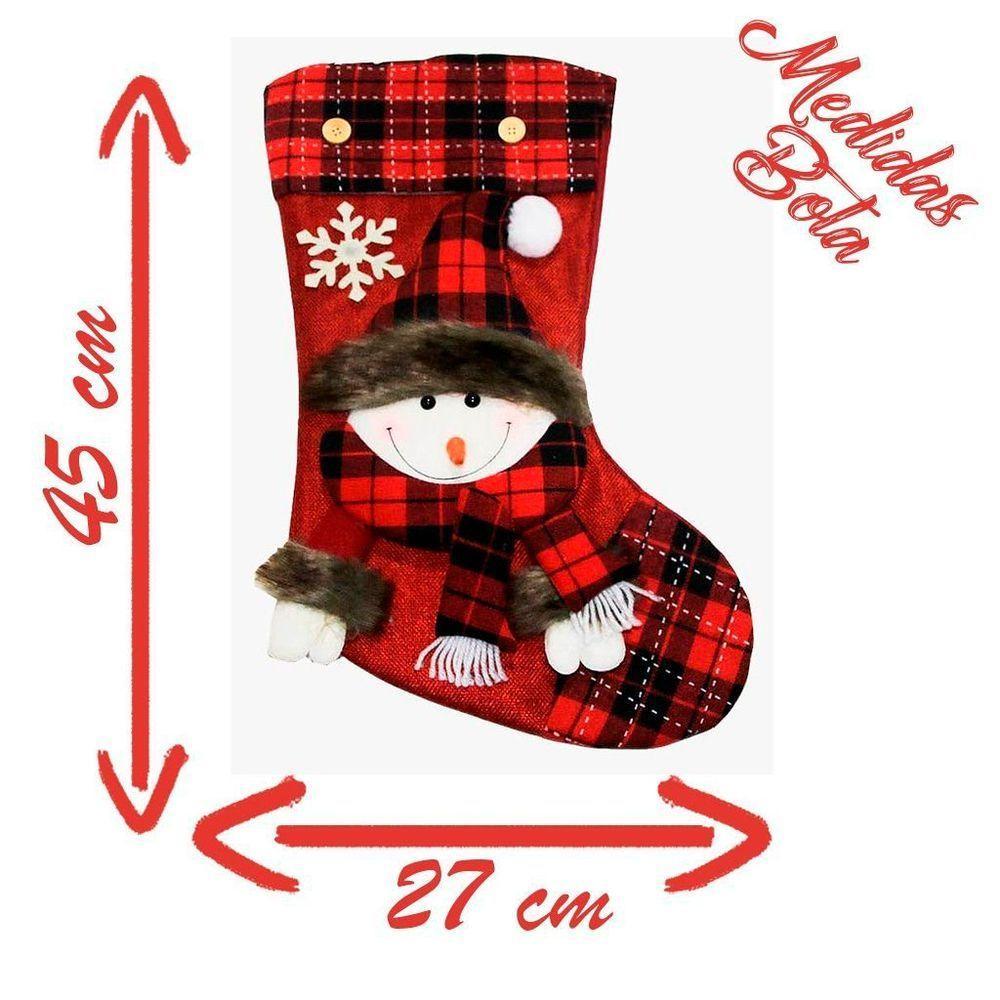 Decoração Natal Bota Meia Xadrez Boneco De Neve Natalino 45cm - 2
