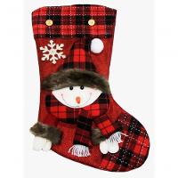 Decoração Natal Bota Meia Xadrez Boneco De Neve Natalino 45cm - 1