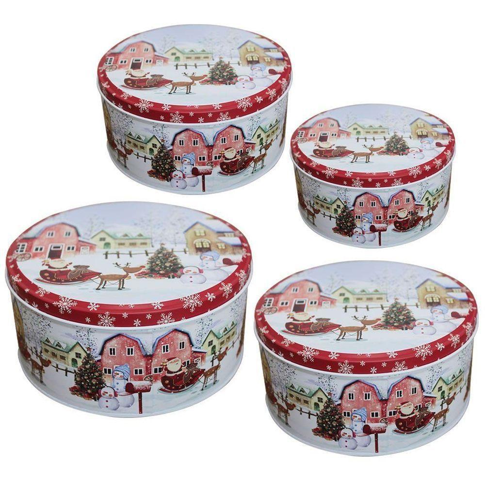 Conjunto De 4 Latas Natalinas Papai Noel Para Doces Chocolates - 4