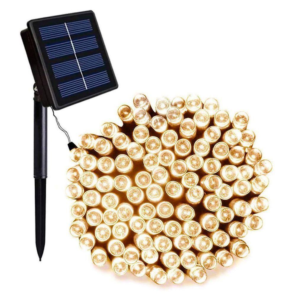 Pisca Cordão Solar Natal Led 100 Lâmpadas Luz Amarela 8m 8 Funções - 1