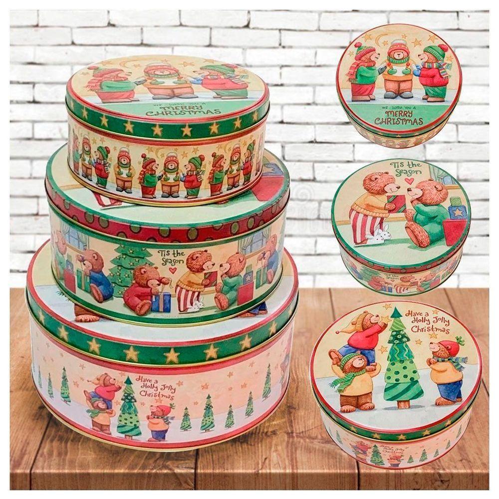 Conjunto De Latas Natalinas Ursinhos Feliz Natal Para Doces Chocolates - 1