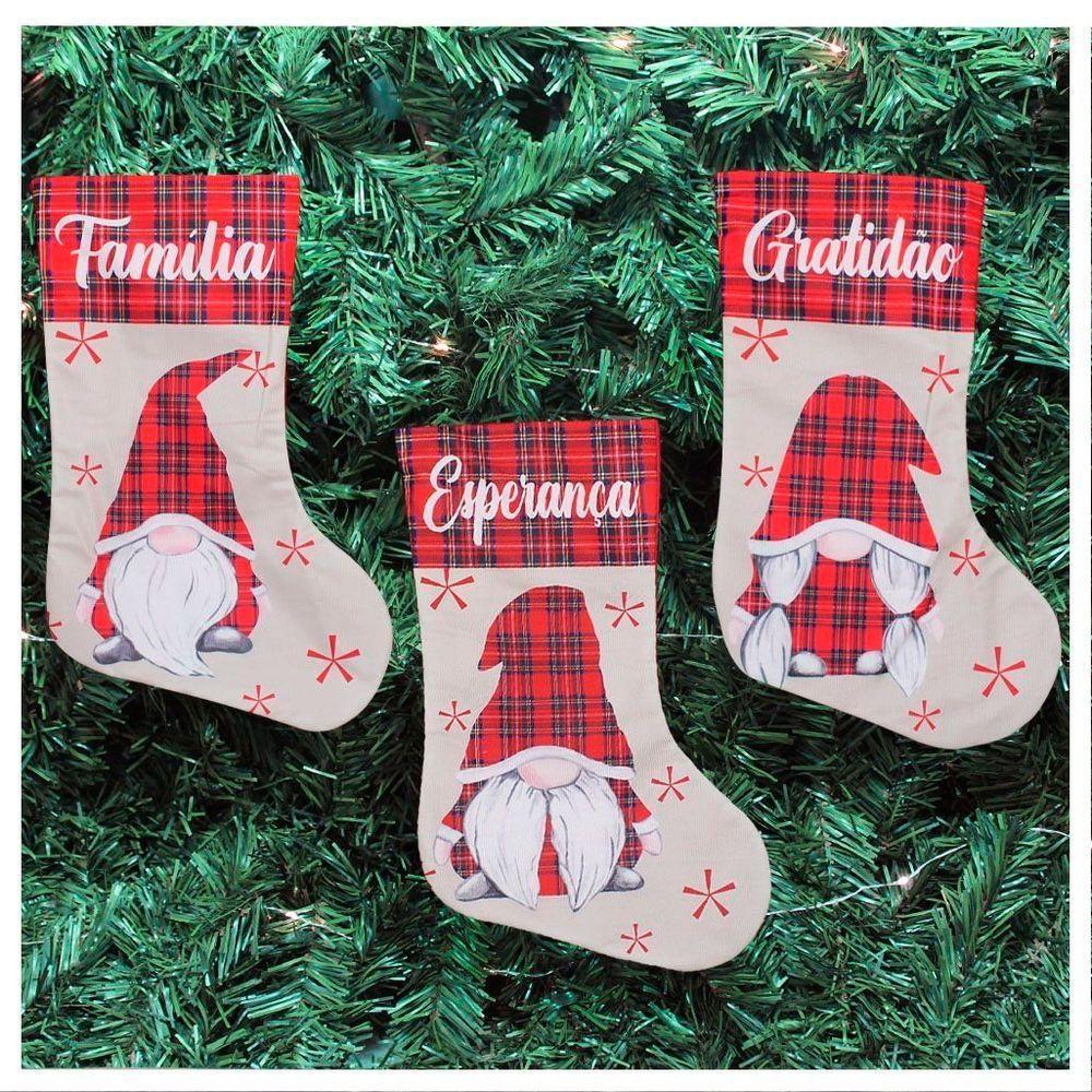 Trio De Bota Meia Enfeite Natalino Xadrez Temático 47cm - 1