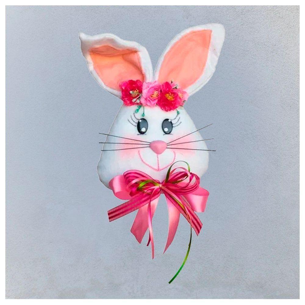 Enfeite Decorativo Coelha De Páscoa Com Flores Tecido 30cm - 1