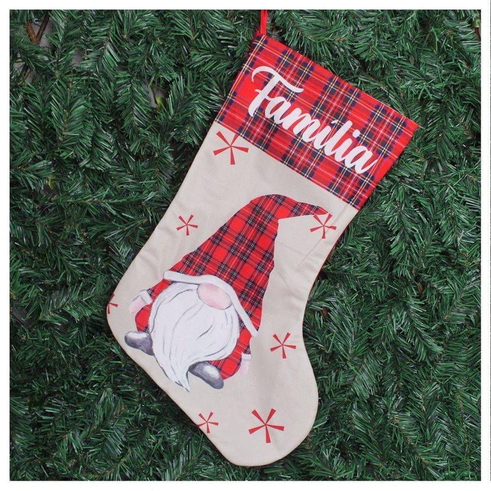 Decoração Bota Meia Enfeite Natalino Xadrez Temático 47cm - 1