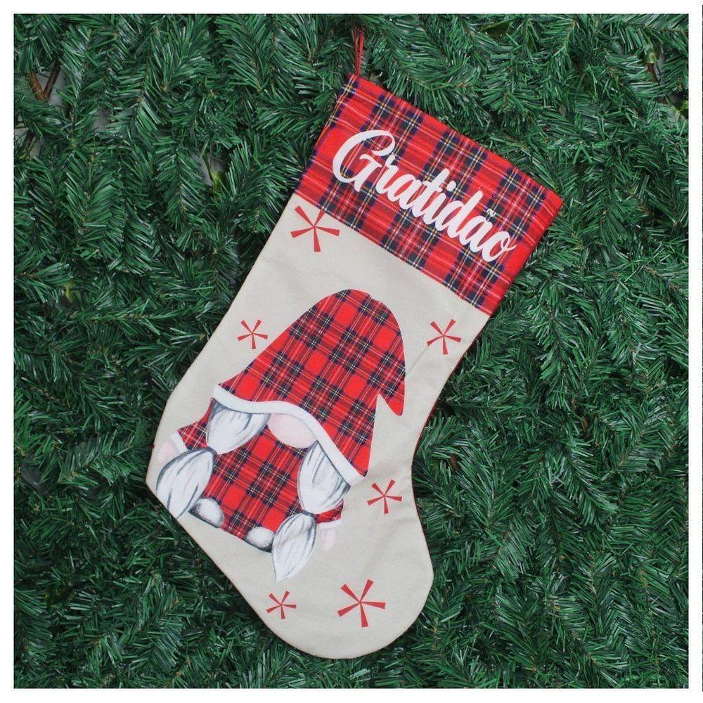 Decoração Bota Meia Enfeite Natalino Xadrez Temático 47cm - 1