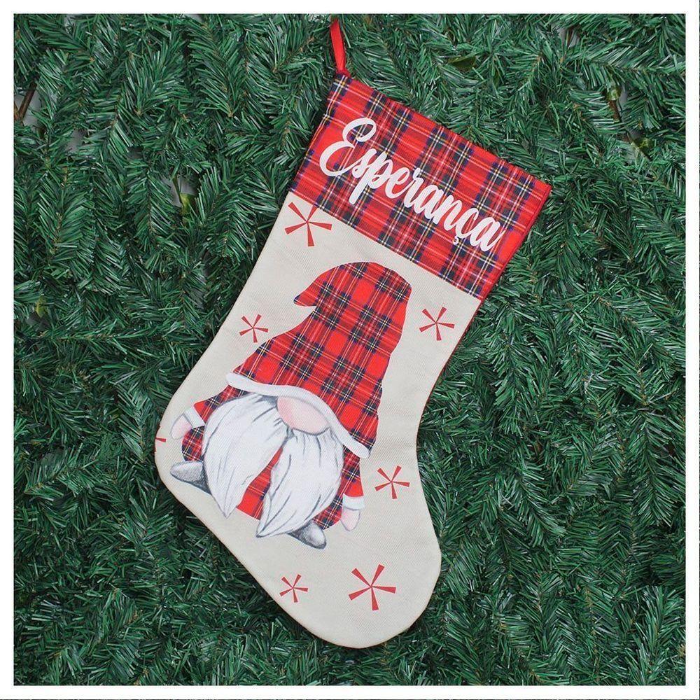 Decoração Bota Meia Enfeite Natalino Xadrez Temático 47cm - 1