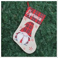 Decoração Bota Meia Enfeite Natalino Xadrez Temático 47cm - 1