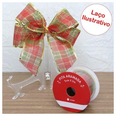 Kit 2 Rolos Fita Aramada Xadrez Esverdeada Decoração Natalina 5cmx3m