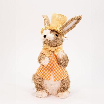 Coelho De Páscoa Enfeite Decoração Com Chapéu E Flores 34cm