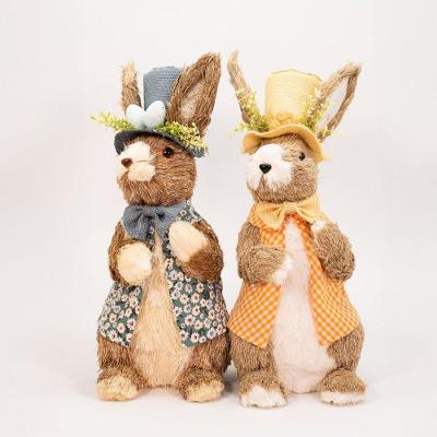 Dupla De Coelhos De Páscoa Decoração Coelhinhos Flores 46cm