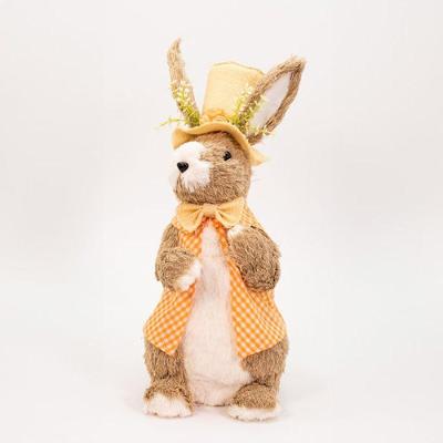 Coelho De Páscoa Enfeite Com Chapéu E Flores Laranja 45cm