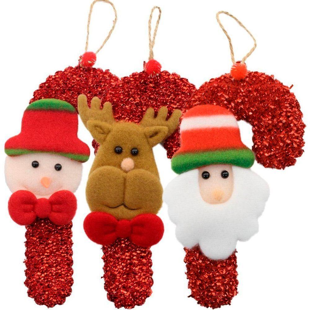 Kit 48 Enfeite Pendente De Natal Tecido 16cm Bengalas - 1