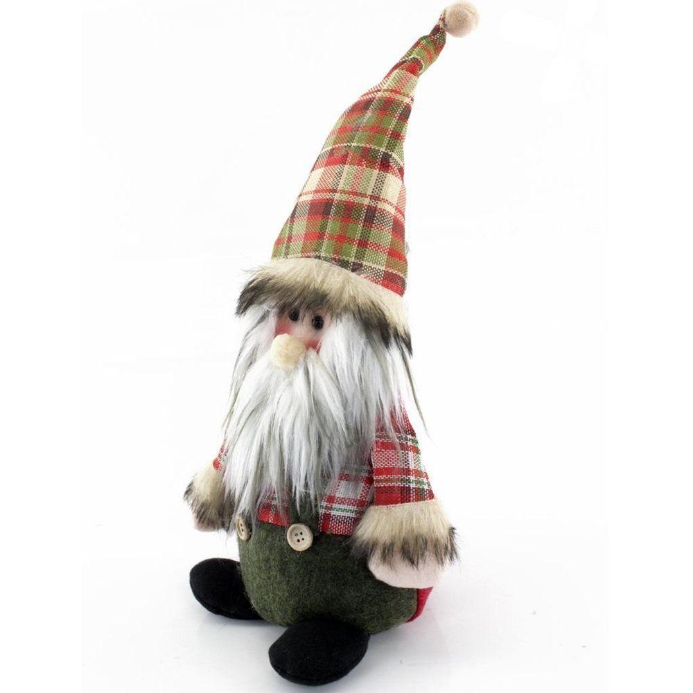 Boneco Natal Decorativo Papai Noel Tecido Xadrez 22cm - 3