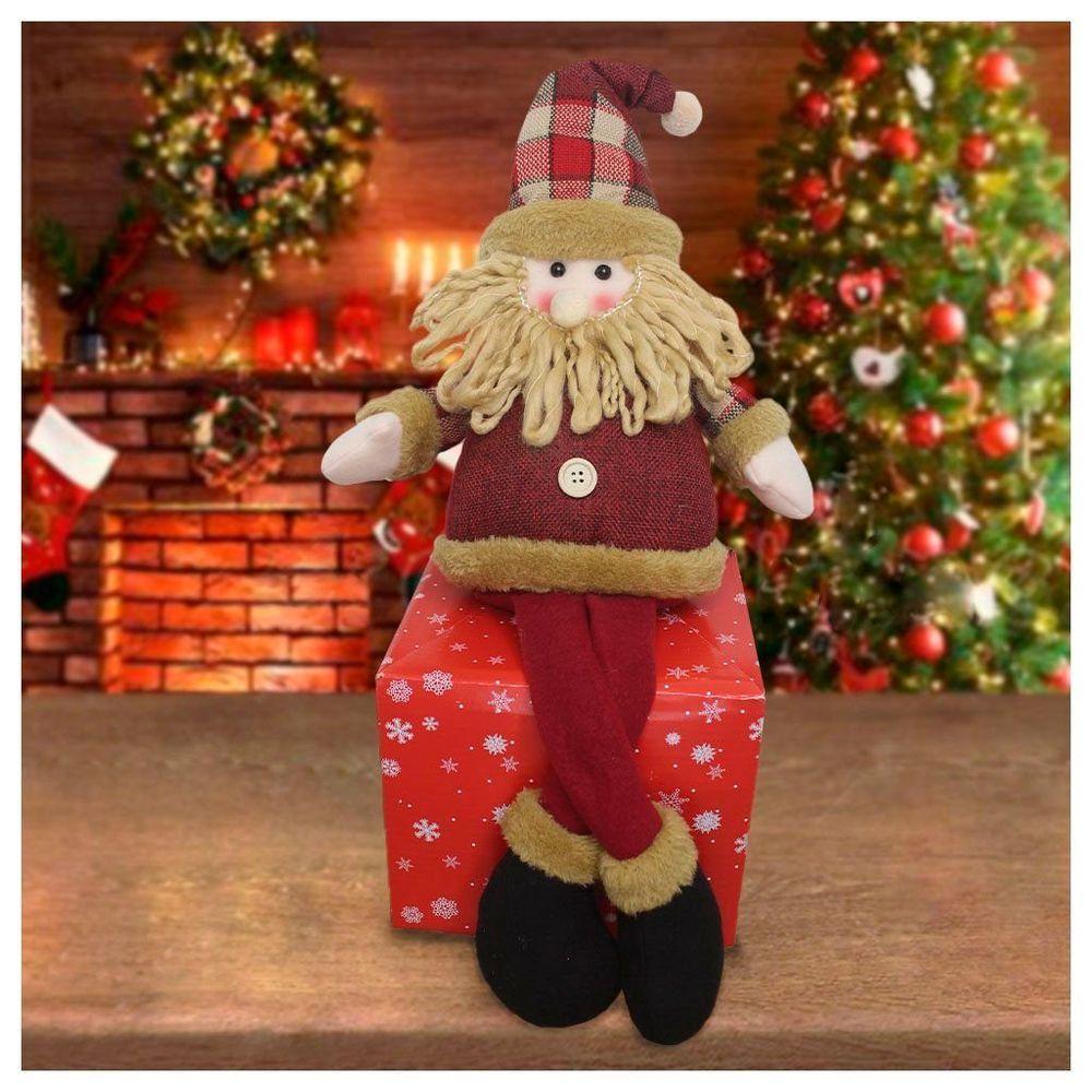 Boneco De Natal Papai Noel Sentado Perna Mole Em Tecido - 1