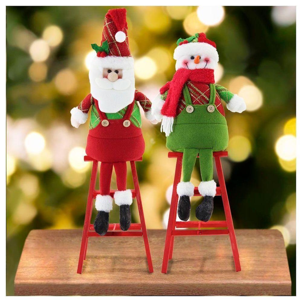 Dupla Boneco De Neve Papai Noel Decoração Natal Escada - 2