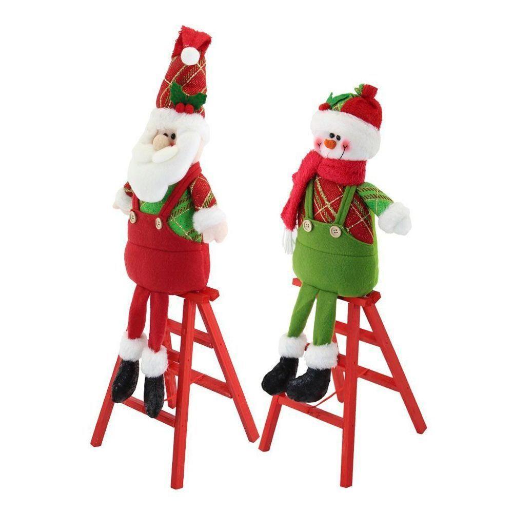 Dupla Boneco De Neve Papai Noel Decoração Natal Escada - 3