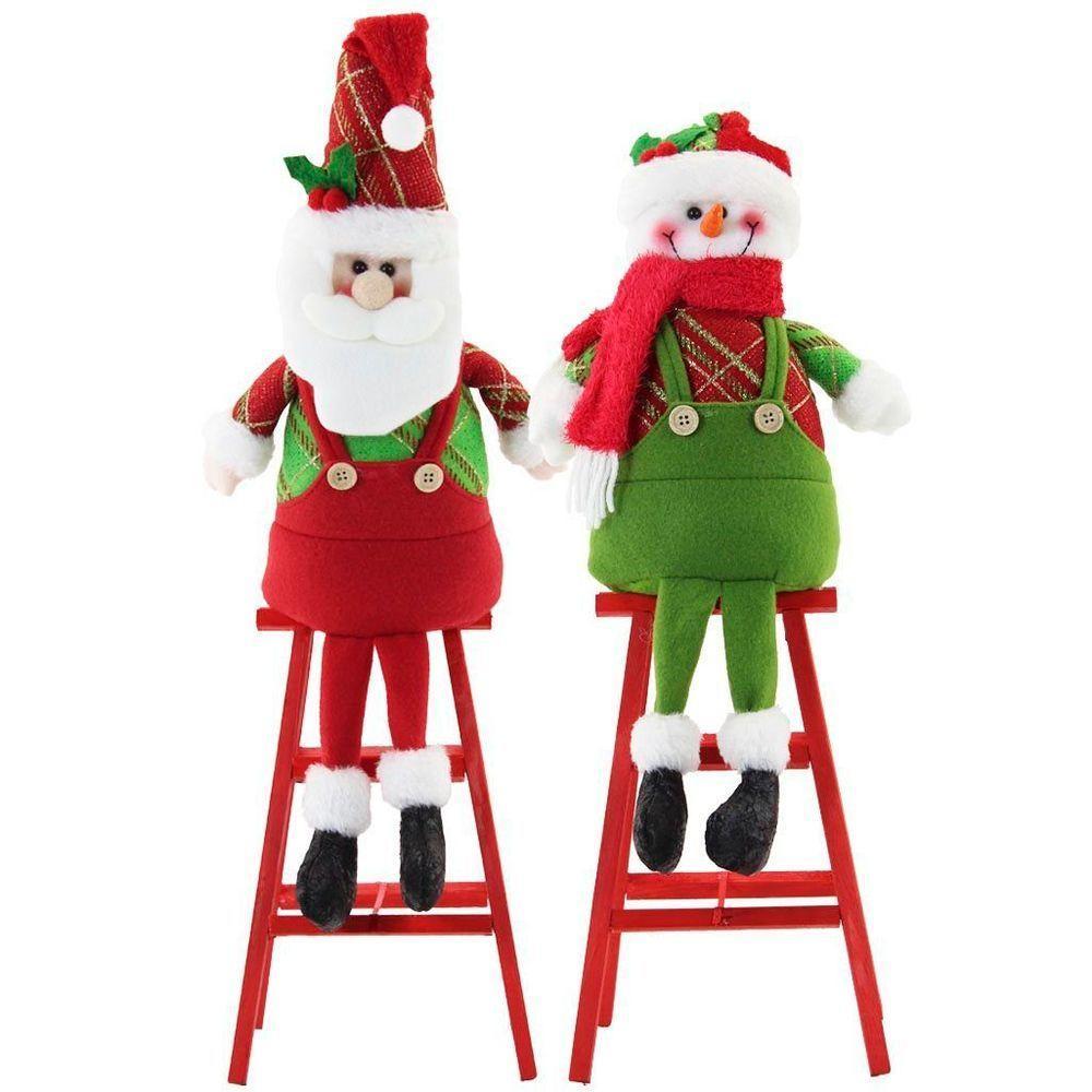 Dupla Boneco De Neve Papai Noel Decoração Natal Escada - 6