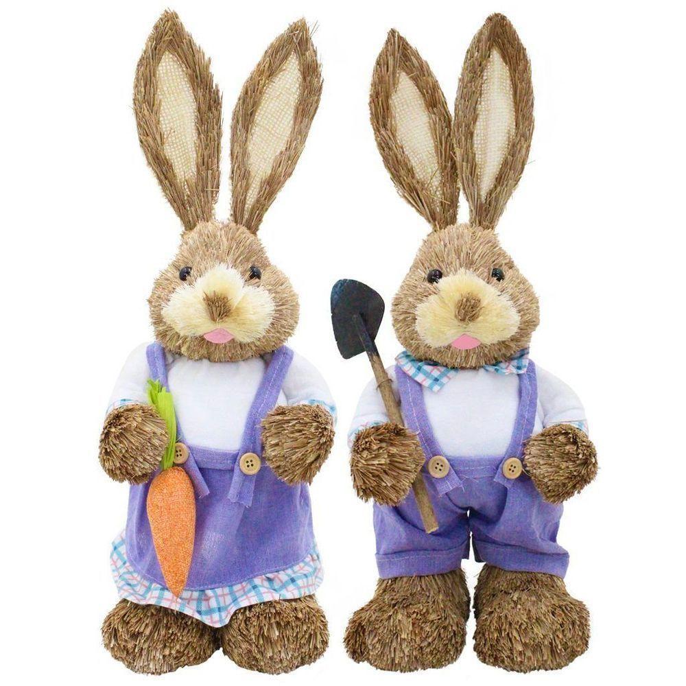 Casal De Coelhos De Páscoa Decoração Enfeite Coelhinhos - 46cm - 2