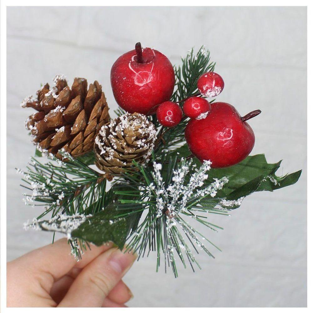 Kit 8 Ramos Maçã Decoração Natal Artificial Com Detalhes Branco 17cm - 1