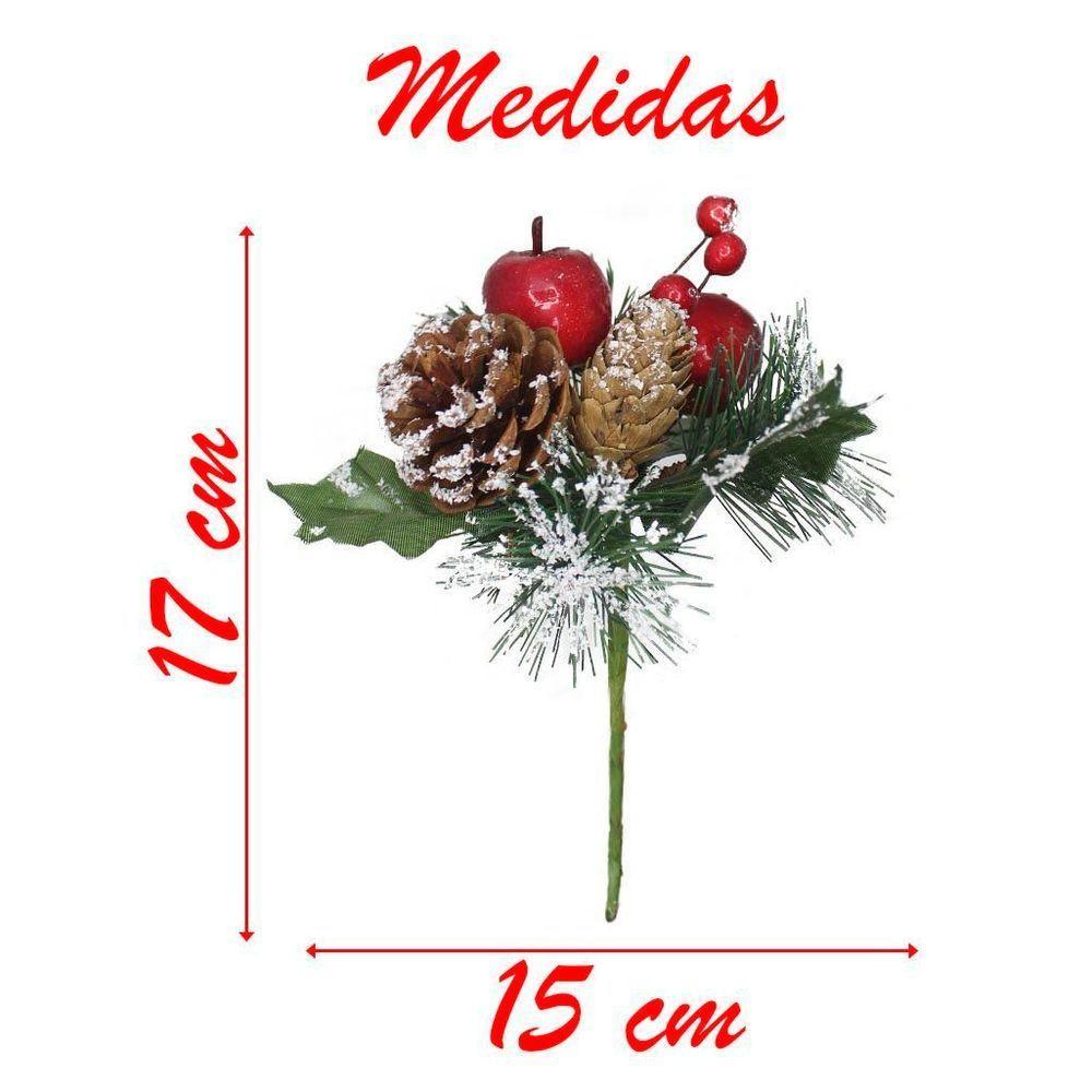 Kit 12 Ramos Maçã Decoração Natal Artificial Com Detalhes Branco 17cm - 2