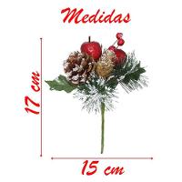 Kit 12 Ramos Maçã Decoração Natal Artificial Com Detalhes Branco 17cm - 2