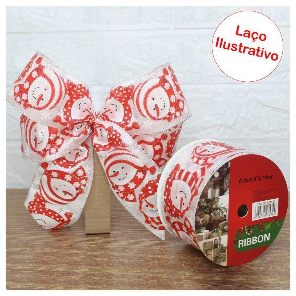 Rolo Fita Aramada Natal Boneco De Neve Decoração Natalina 6,3cm X 9,14m - 1