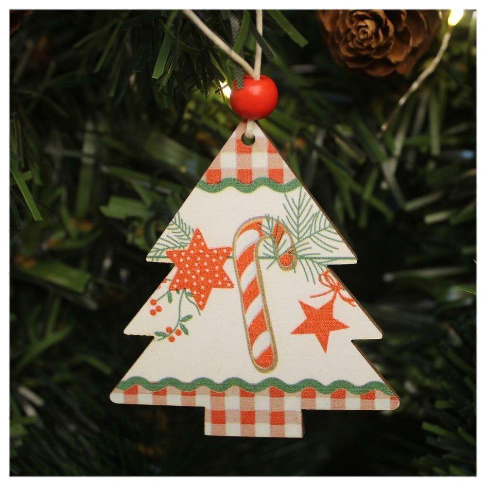Enfeite 2 Pendentes Para árvore De Natal Pinheirinho Em Mdf 7cm - 1