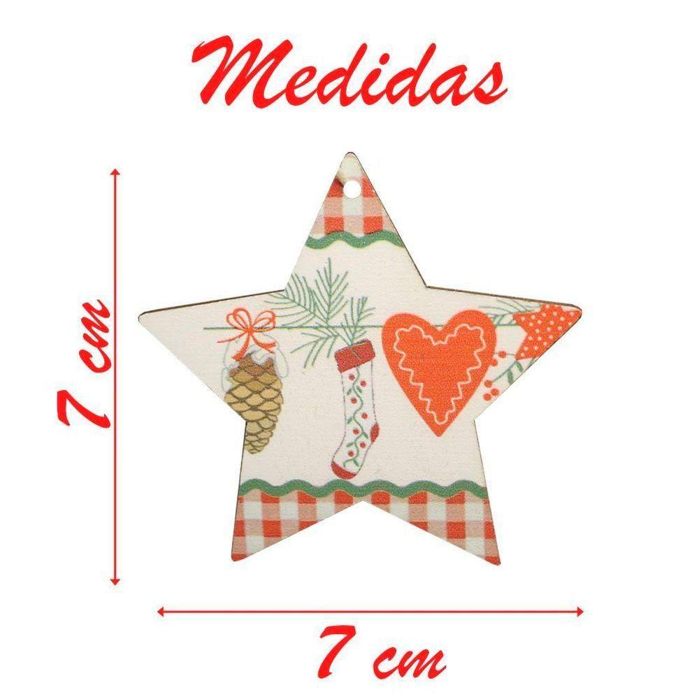 Enfeite 2 Pendentes Para árvore De Natal Estrela Em Mdf 7cm - 2