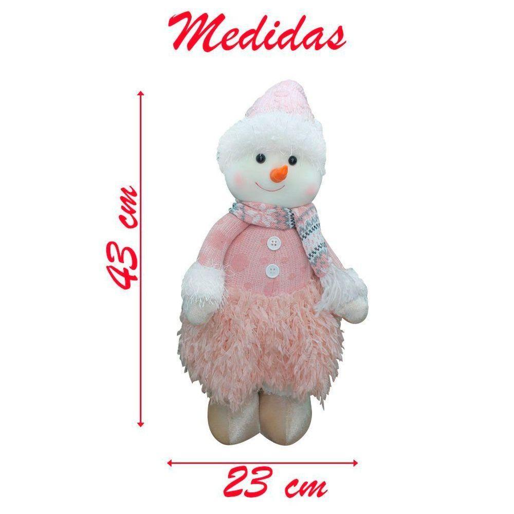 Dupla Boneco Natalino Papai Noel E Boneco De Neve Rosa - 3