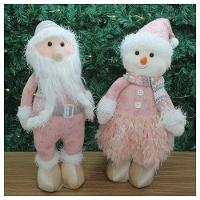 Dupla Boneco Natalino Papai Noel E Boneco De Neve Rosa - 1