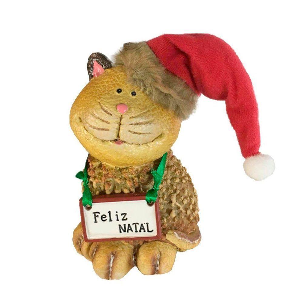 Decoração Enfeite Natal Gatinho Placa Feliz Natal 14cm - 2