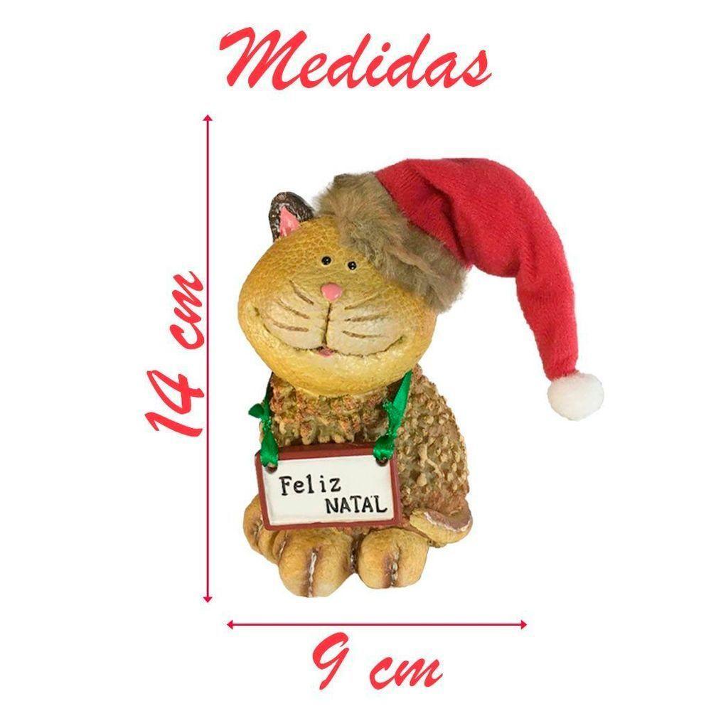 Decoração Enfeite Natal Gatinho Placa Feliz Natal 14cm - 3