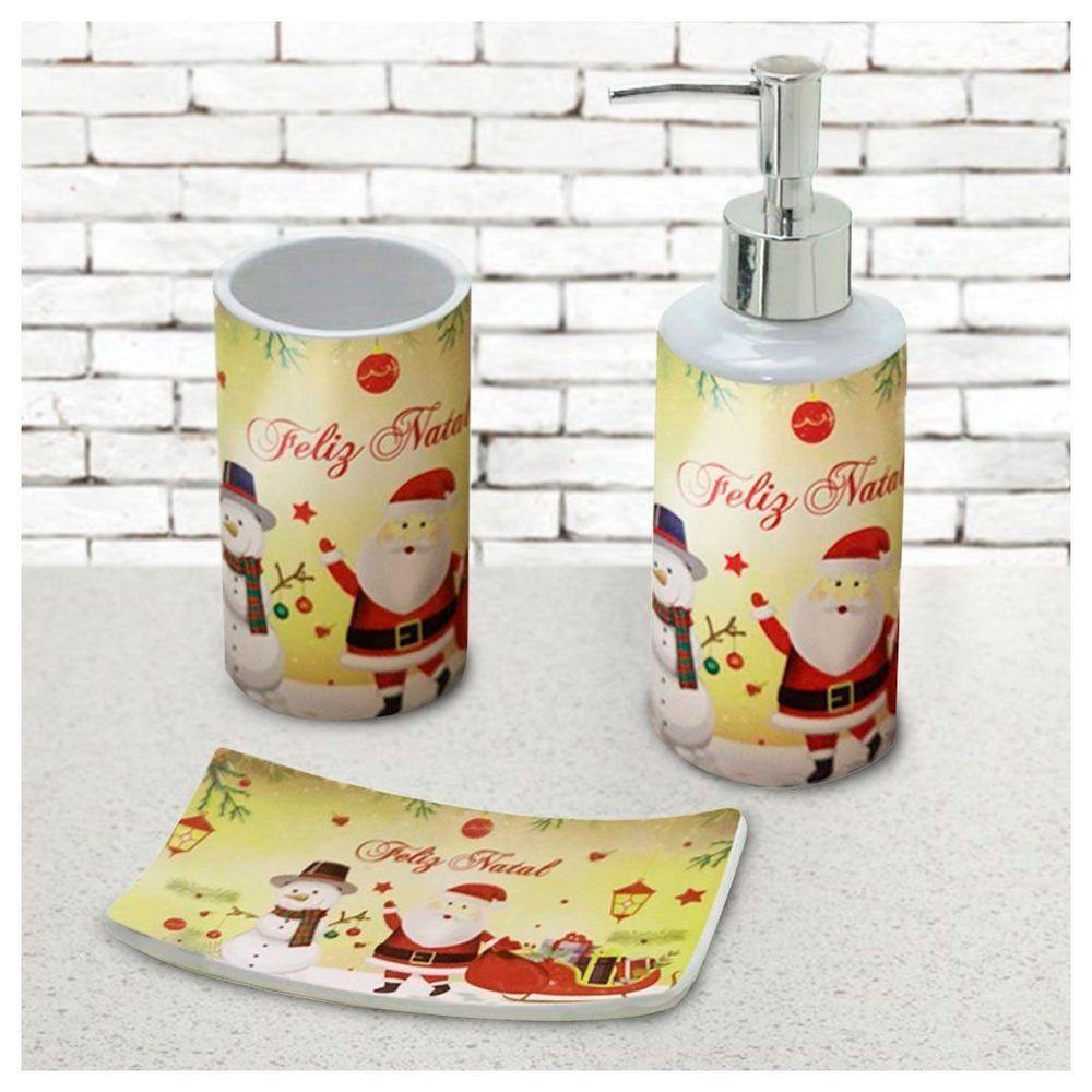 Jogo De Banheiro Natalino Papai Noel Cerâmica 3 Peças - 1