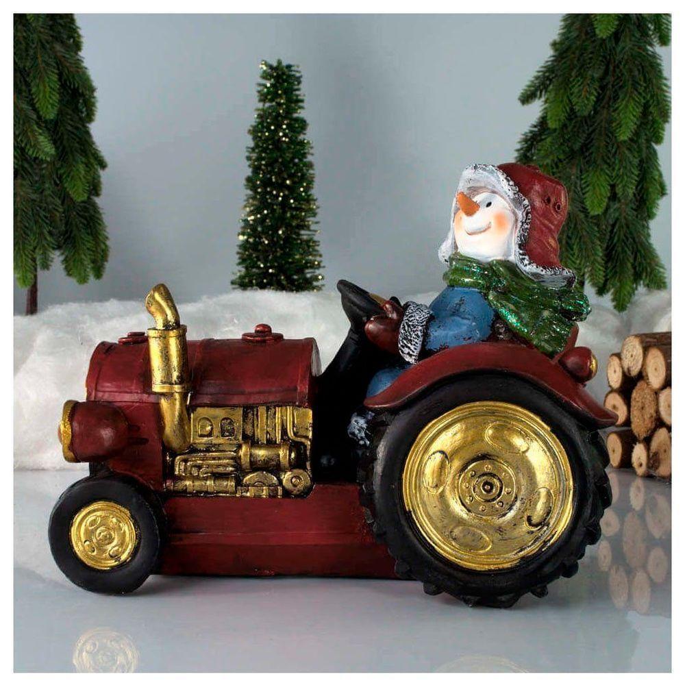 Decoração Enfeite Natal Boneco De Neve No Trator Com Led 18cm - 2