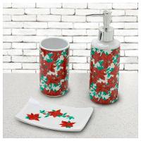 Jogo De Banheiro De Natal Com Flores Cerâmica 3 Peças - 1