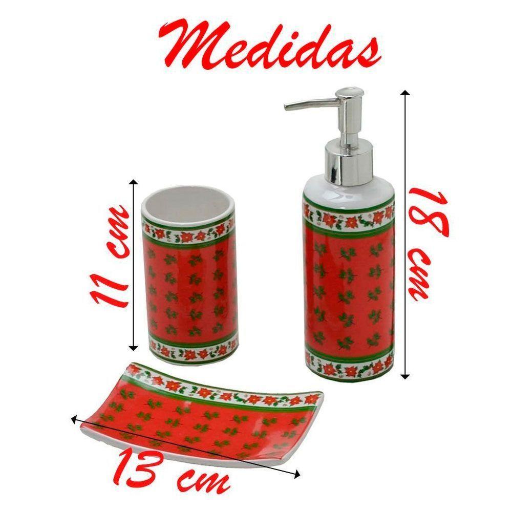 Jogo De Banheiro Florido De Natal Cerâmica 3 Peças - 2