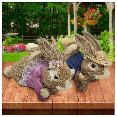 Casal De Coelhos De Páscoa Deitados Decoração Enfeite Coelhinhos 24cm
