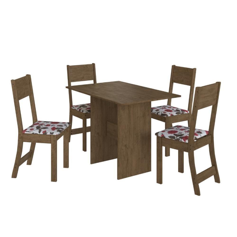 Conjunto Sala De Jantar Fidelitá Siena Com 4 Cadeiras Noce Assento Floral - 3