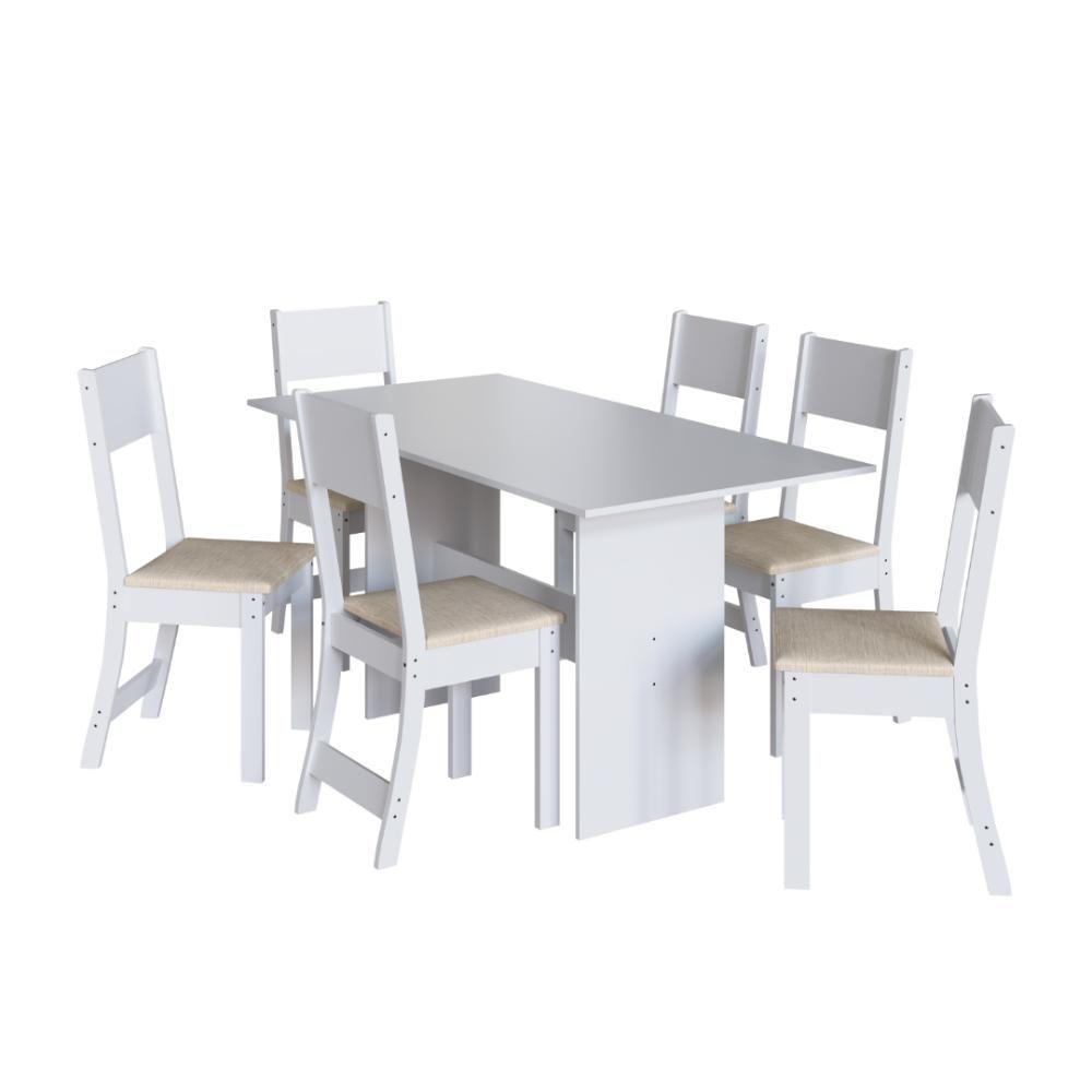 Conjunto Sala De Jantar Fidelitá Siena Com 6 Cadeiras Branco Assento Linho - 7