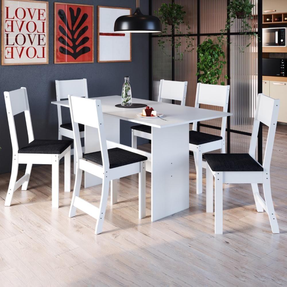 Conjunto Sala De Jantar Fidelitá Siena Com 6 Cadeiras Branco Assento Preto - 1
