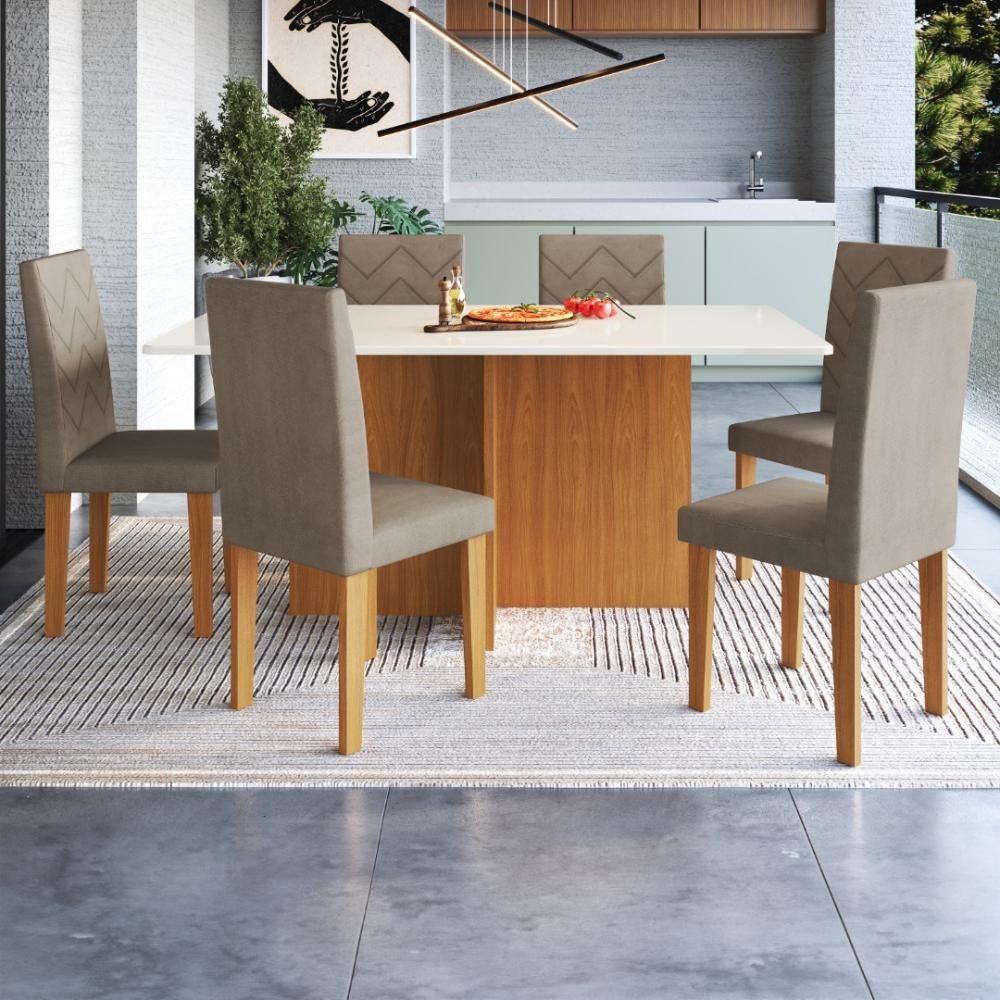 Conjunto Sala De Jantar Fidelitá Itália 170cm Com 6 Cadeiras Freijó/off-white Assento Cacau - 1