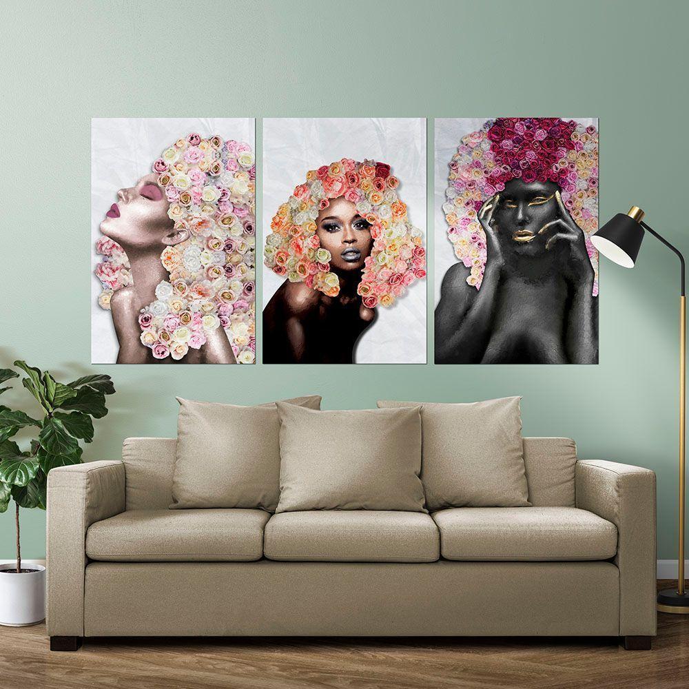 Placas Quadros Mdf 20x30cm Mulheres Rosto Flores Rosas Kit 3 - 7