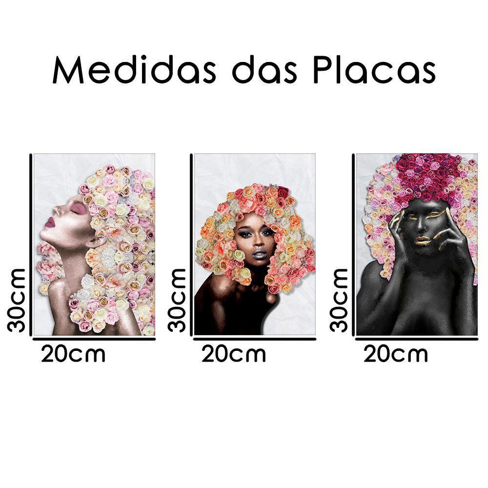 Placas Quadros Mdf 20x30cm Mulheres Rosto Flores Rosas Kit 3 - 9