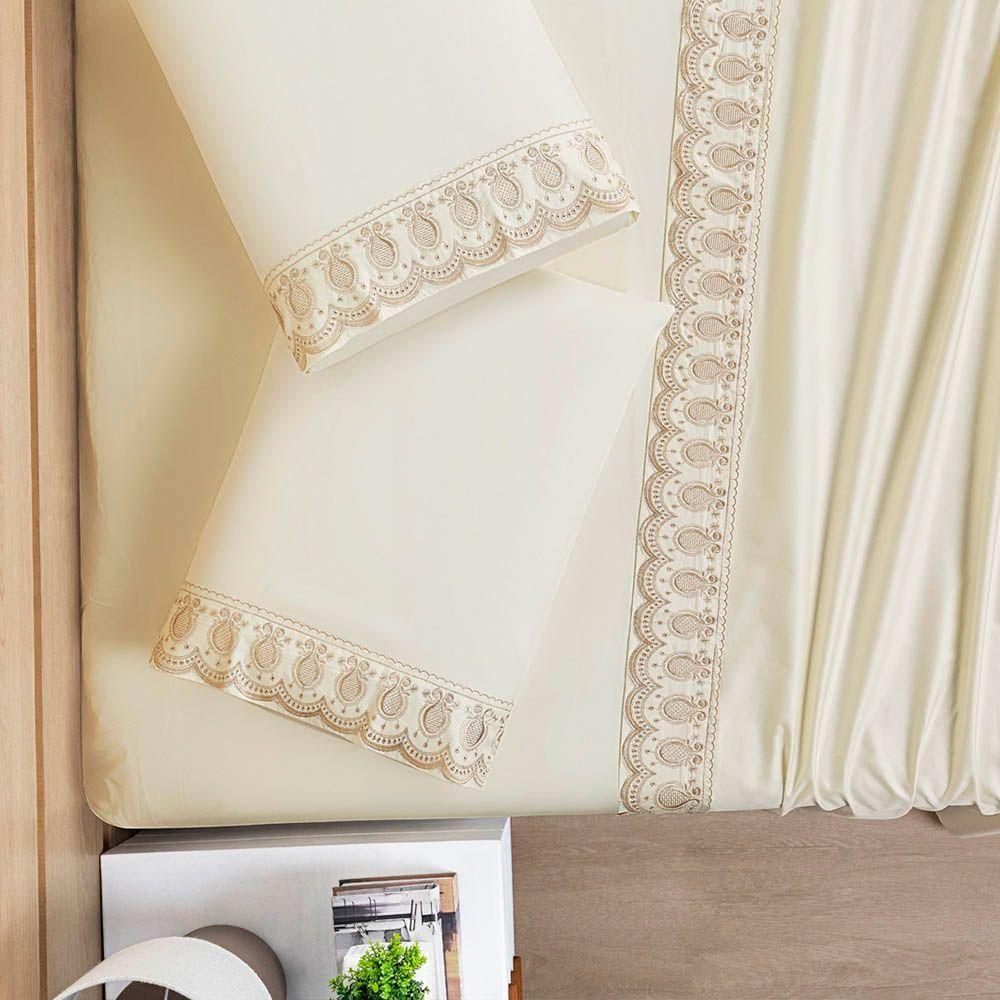 Jogo De Lençol Casal Queen 4 Peças Percal 400 Fios 100% Algodão Fio Egípico Acetinado - Vanilla - 2