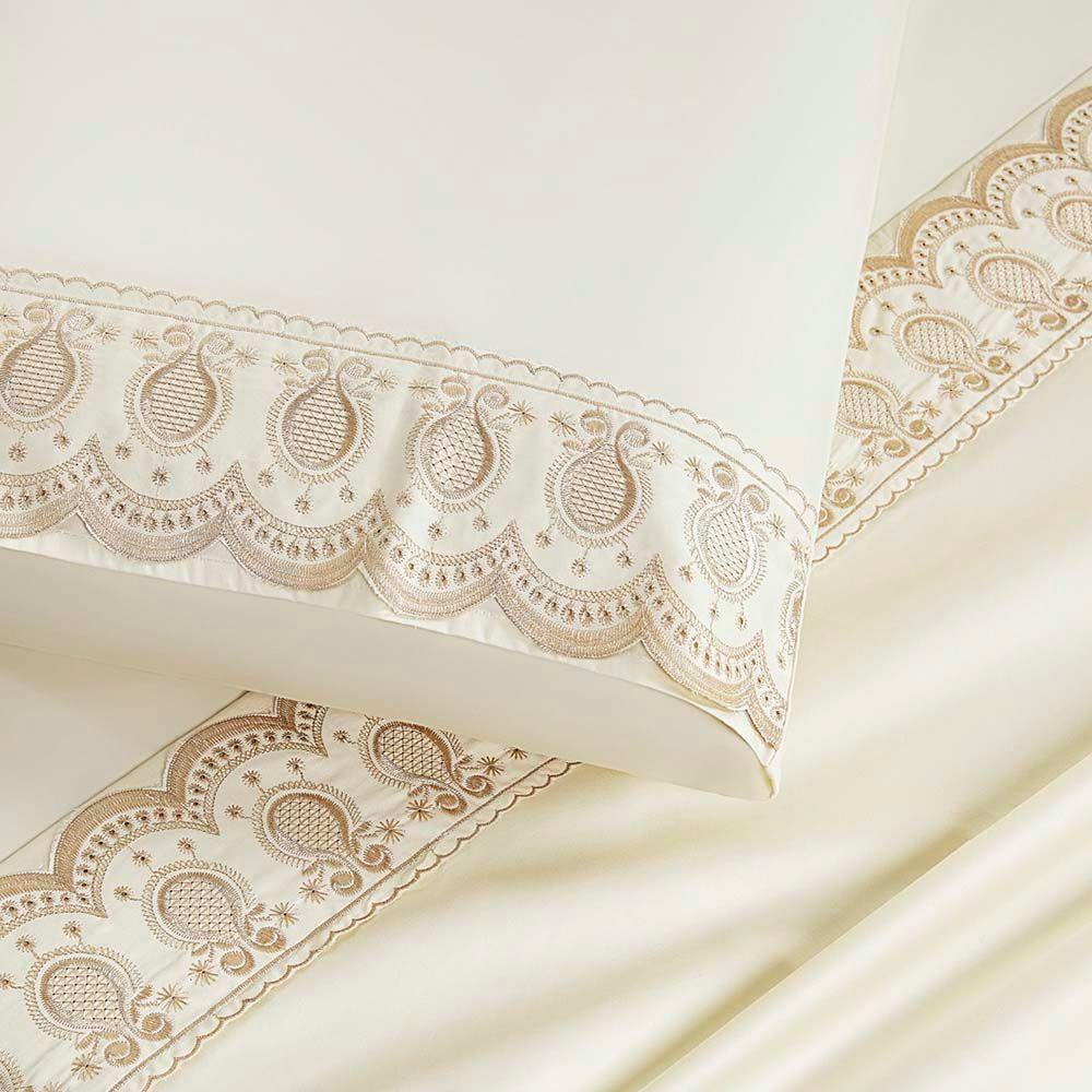 Jogo De Lençol Casal King 4 Peças Percal 400 Fios 100% Algodão Fio Egípico Acetinado - Vanilla - 2