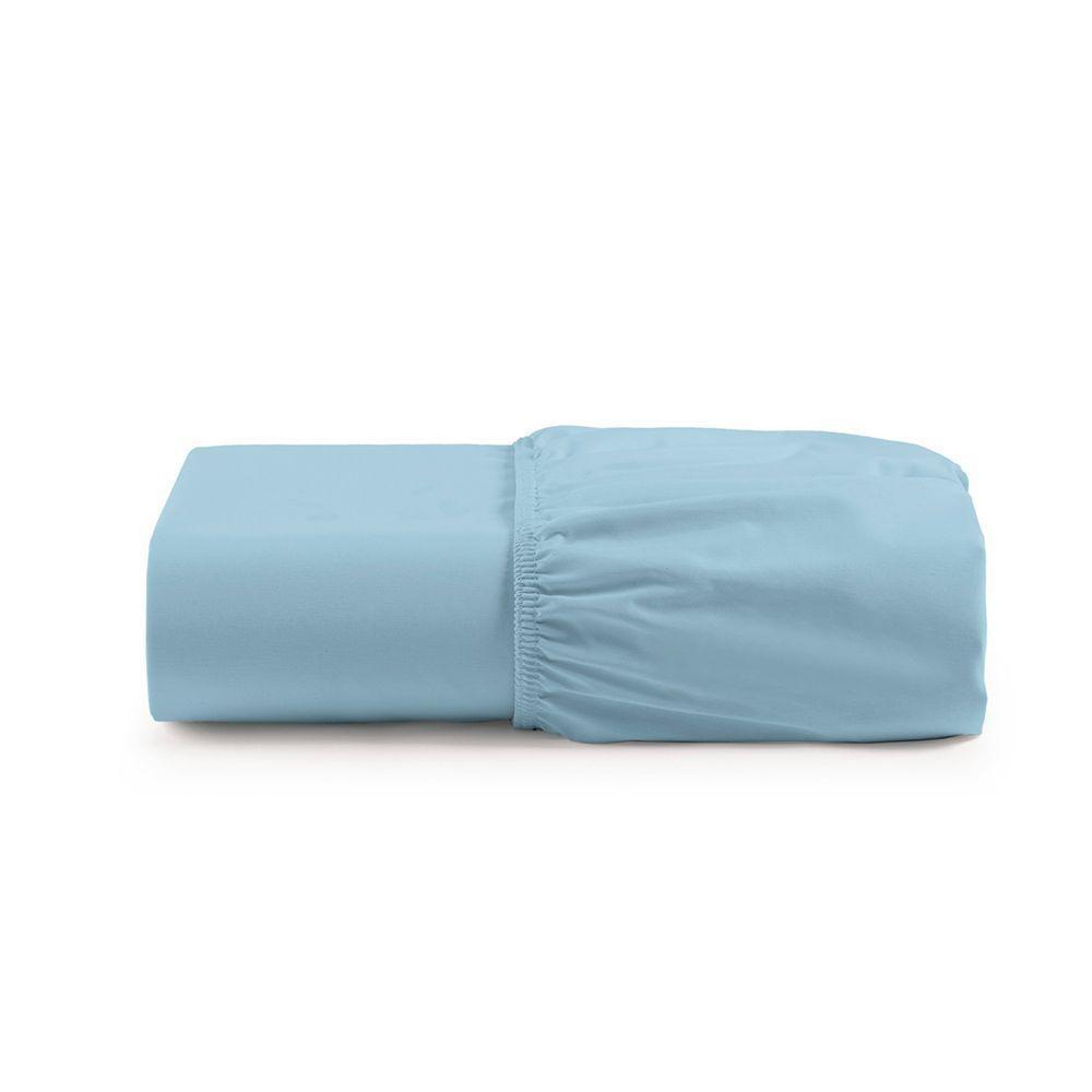 Lençol De Baixo Casal Queen Avulso Com Elástico Luiza Algodão Percal 180 Fios - Azul - 1