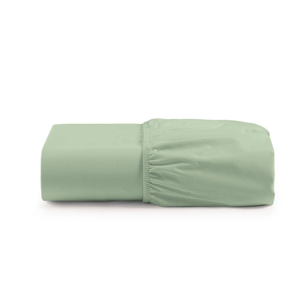 Lençol De Baixo Casal King Avulso Com Elástico Luiza Algodão Percal 180 Fios - Verde - 1