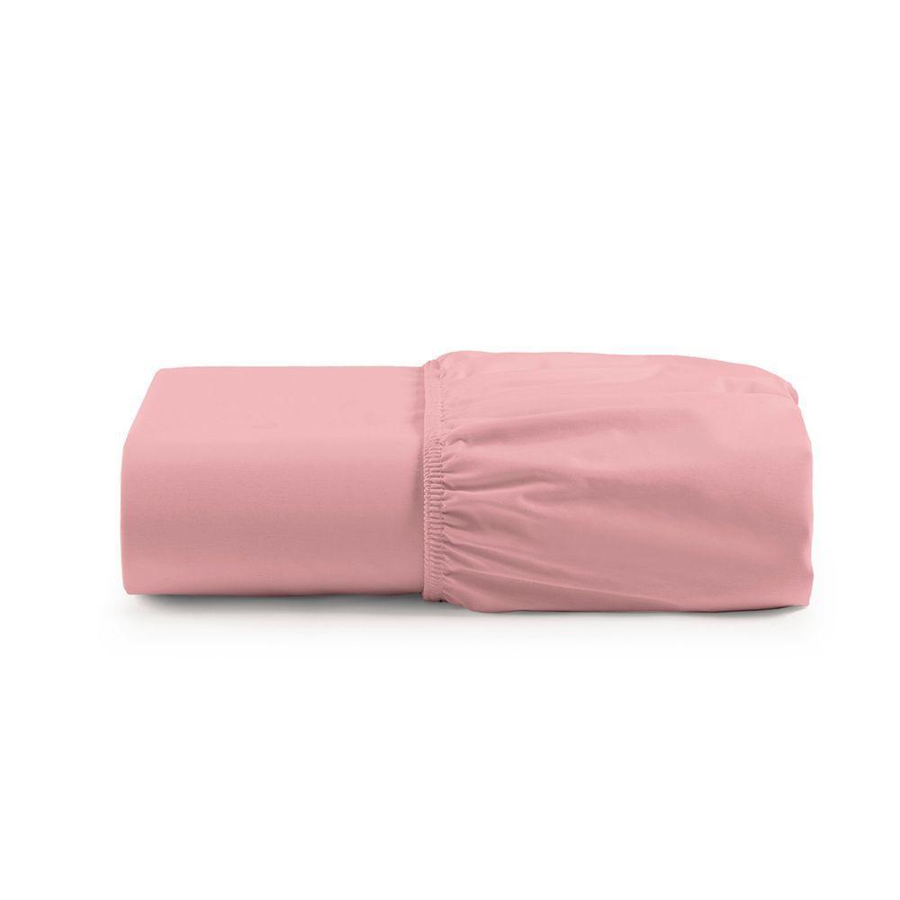 Lençol De Baixo Solteiro Avulso Com Elástico Luiza Algodão Percal 180 Fios - Rosa - 1